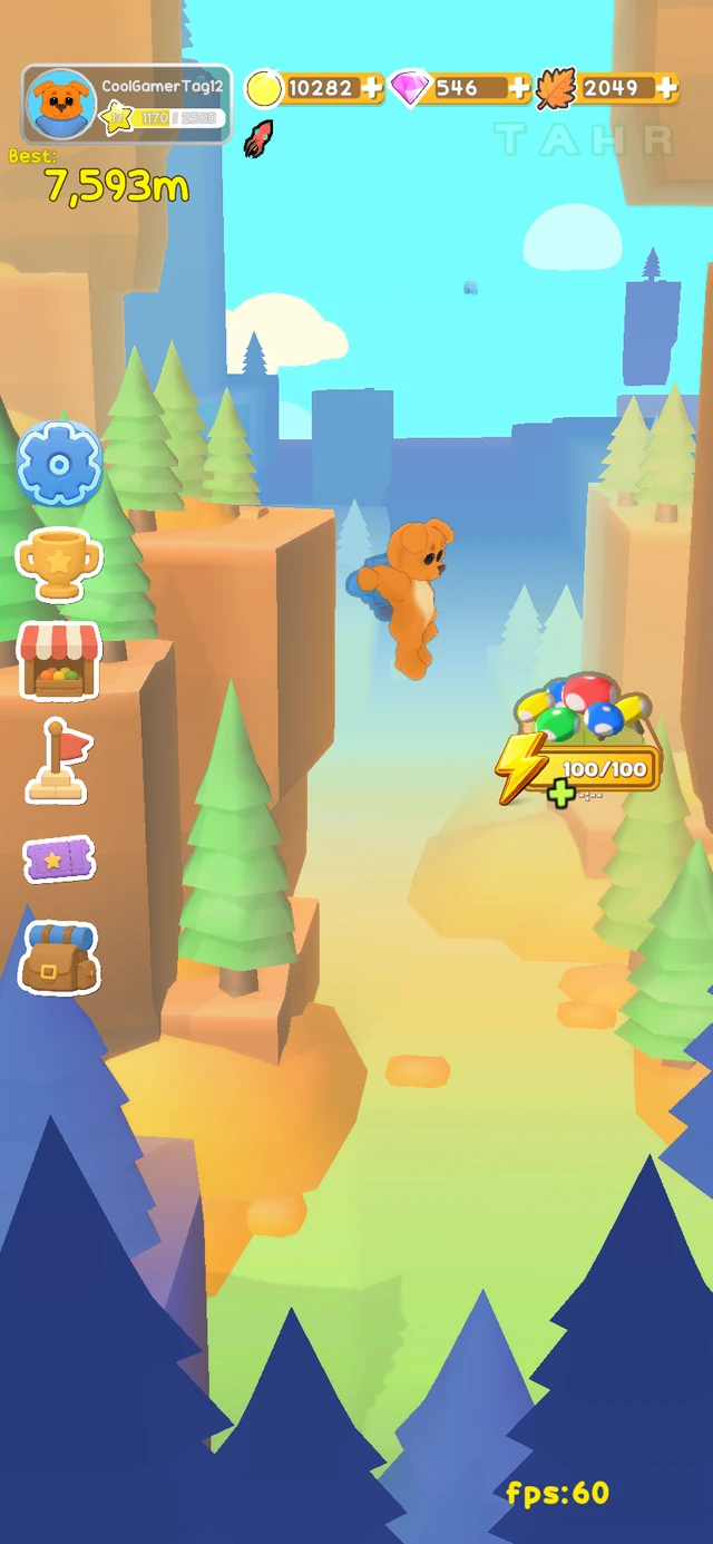 Just Dog climbing through a bright forest with platforms and collectibles
