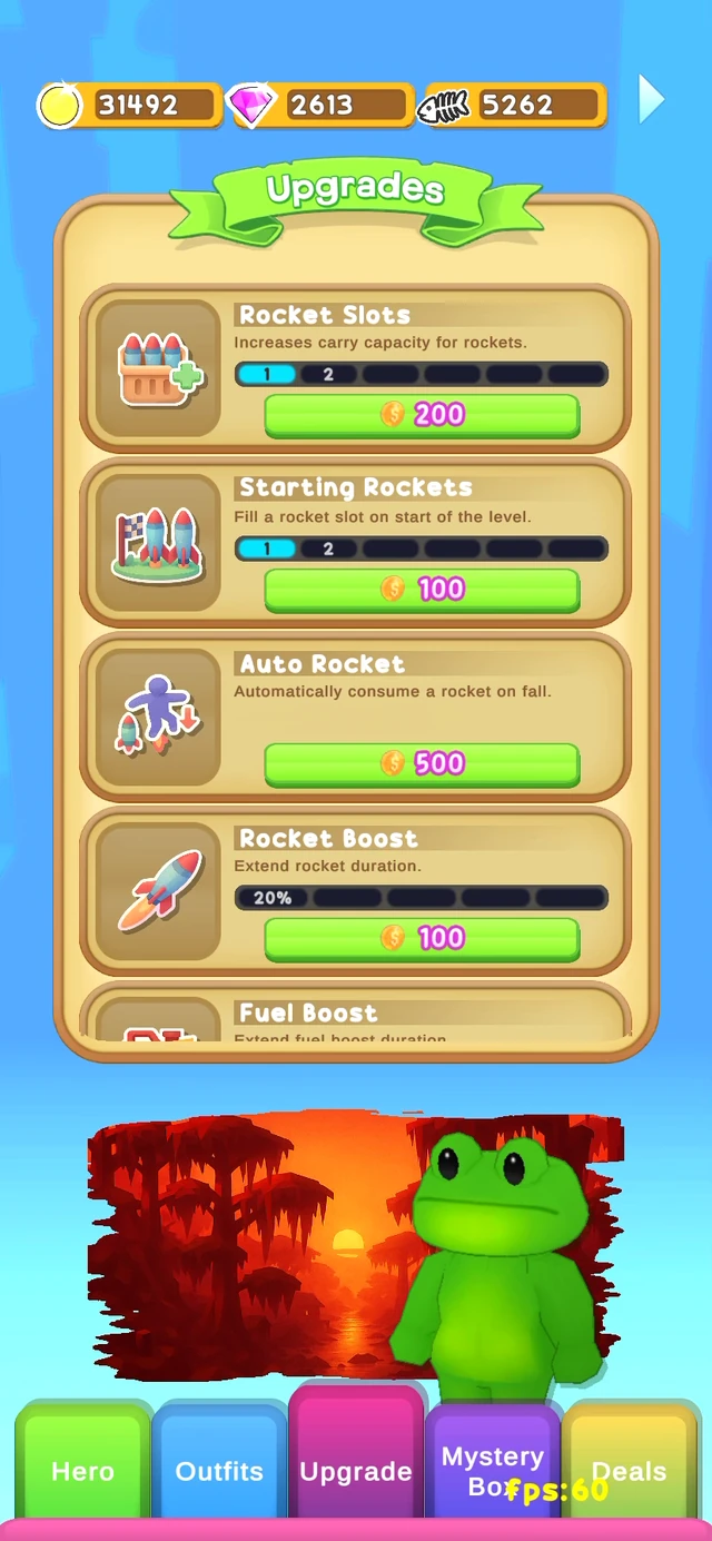Rocket slots, starting rockets and boost upgrades in Just Jump!